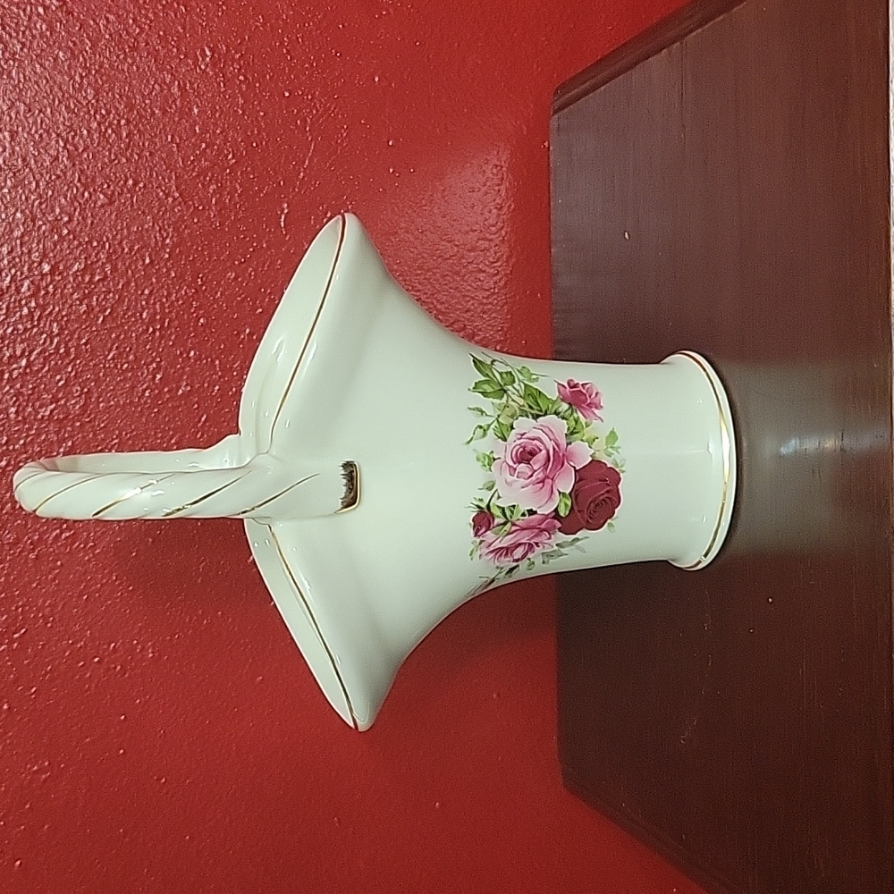 Beautiful Vintage Porcelain Baskets with Pink and Maroon Rose Graphics